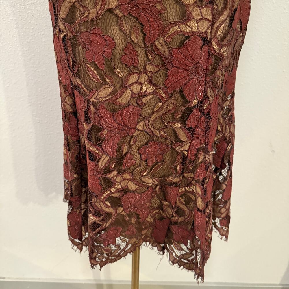 Calvin Klein Rust Brown Floral Lace Midi Dress Sleeveless Wedding 8 Fall Autumn - Picture 5 of 11